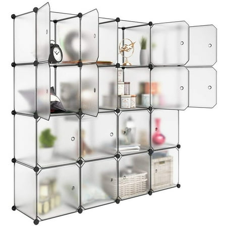 1 Drawer Shelf Cabinet LANGRIA 16 Storage Cube Organizer Plastic Cubby Shelving Drawer Unit, DIY Modular Bookcase Closet System Cabinet with Translucent Design for Clothes, Shoes, Toys ()