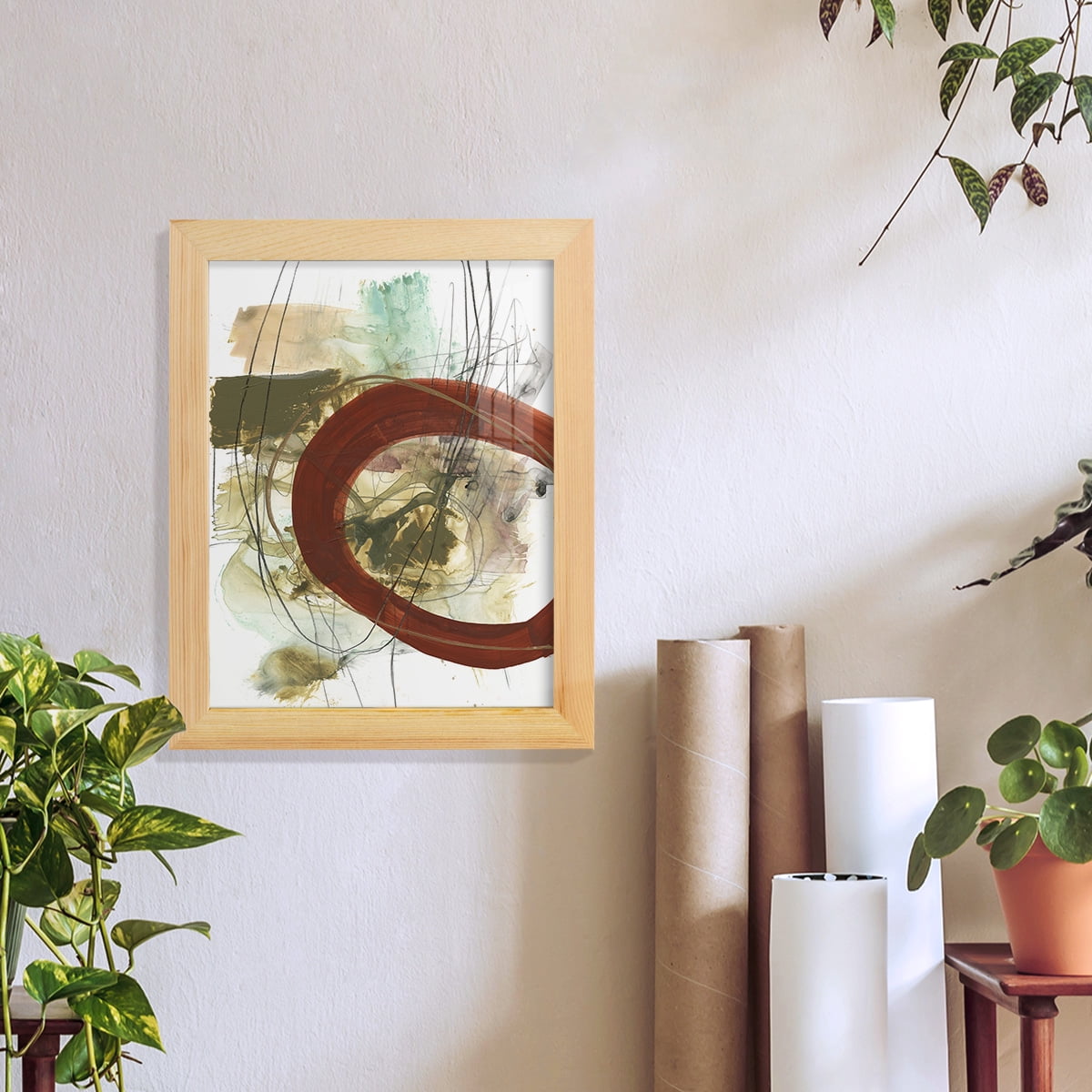 Rusted Loops II - Framed Print w/glass - Natural Wood