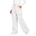 thumbnail image 6 of Women's Fleece Lined Cargo Pants Elastic Waist Drawstring Wide Leg Casual Lounge Trousers Cozy Fall Winter Jogger Pants with Pockets White, 6 of 9