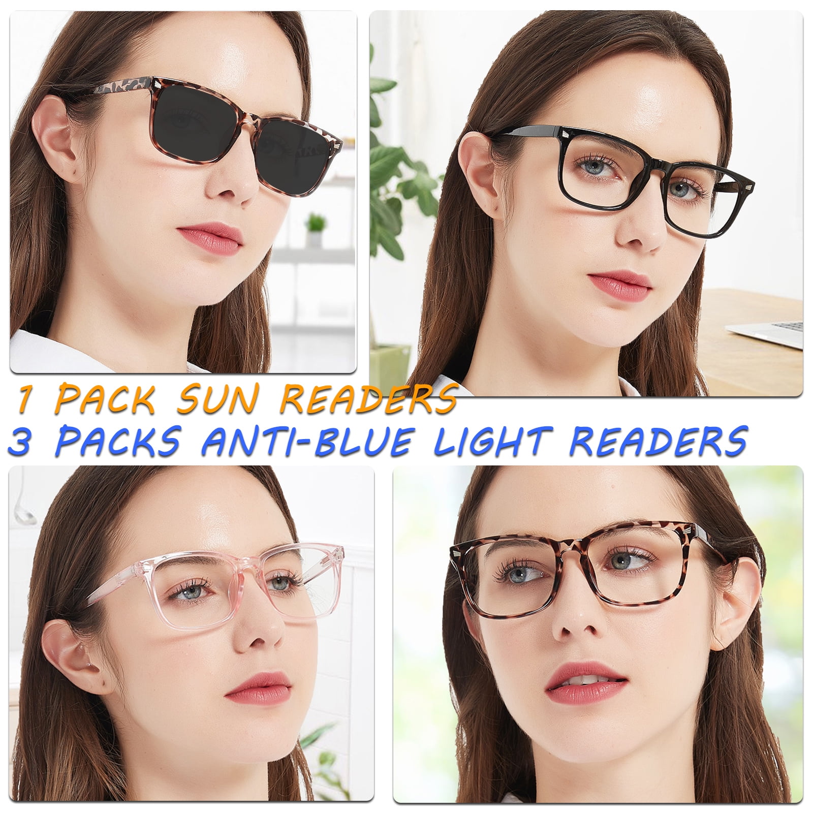 WEMOOTANTS 1 Pair of Big Reading Sunglasses for Women 3 Packs Blue Light Blocking Readers 1.00 1.25 1.50 1.75 2.00 2.25 2.50 2.75 3.00 3.50 4.00 (225)