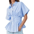 thumbnail image 1 of Blusa Tankaneo para mujer con estampado peplum y botones, color azul, 1 of 6