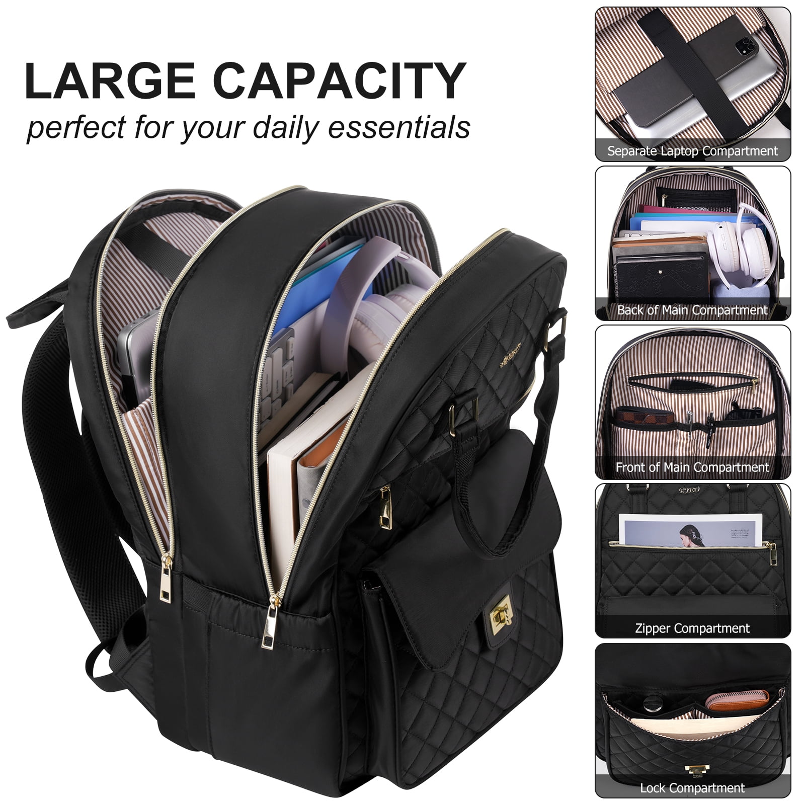 Backpack for Women fits 15.6inch Laptop，Travel Laptop Backpack，Black