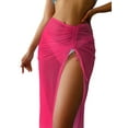 thumbnail image 3 of aturustex Women High Waist Drawstring Ruched Swimsuit Cover Up Skirt Solid Color Mesh Split Long Skirt Summer Beachwear, 3 of 9