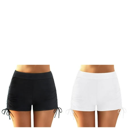 Wijhcboe 2 Pack Women Swim Dress with Short Plus Size High Waist Bikini Bottoms Swim Briefs Beach Shorts Ruched Bottom High Cut Swim Bottom Full Coverage Swimsuit Bottom Sports Yoga Shorts Sunflower