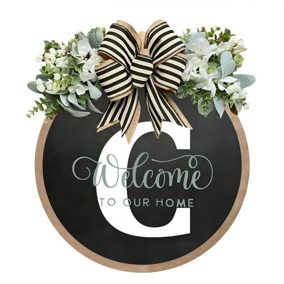 LAMIRO Last Name Welcome Sign for Front Door Porch Decor,Farmhouse Wreath Wall Decor Outside All Season,12.6in*12.6in Round Wooden Hanging Housewarming Gift C