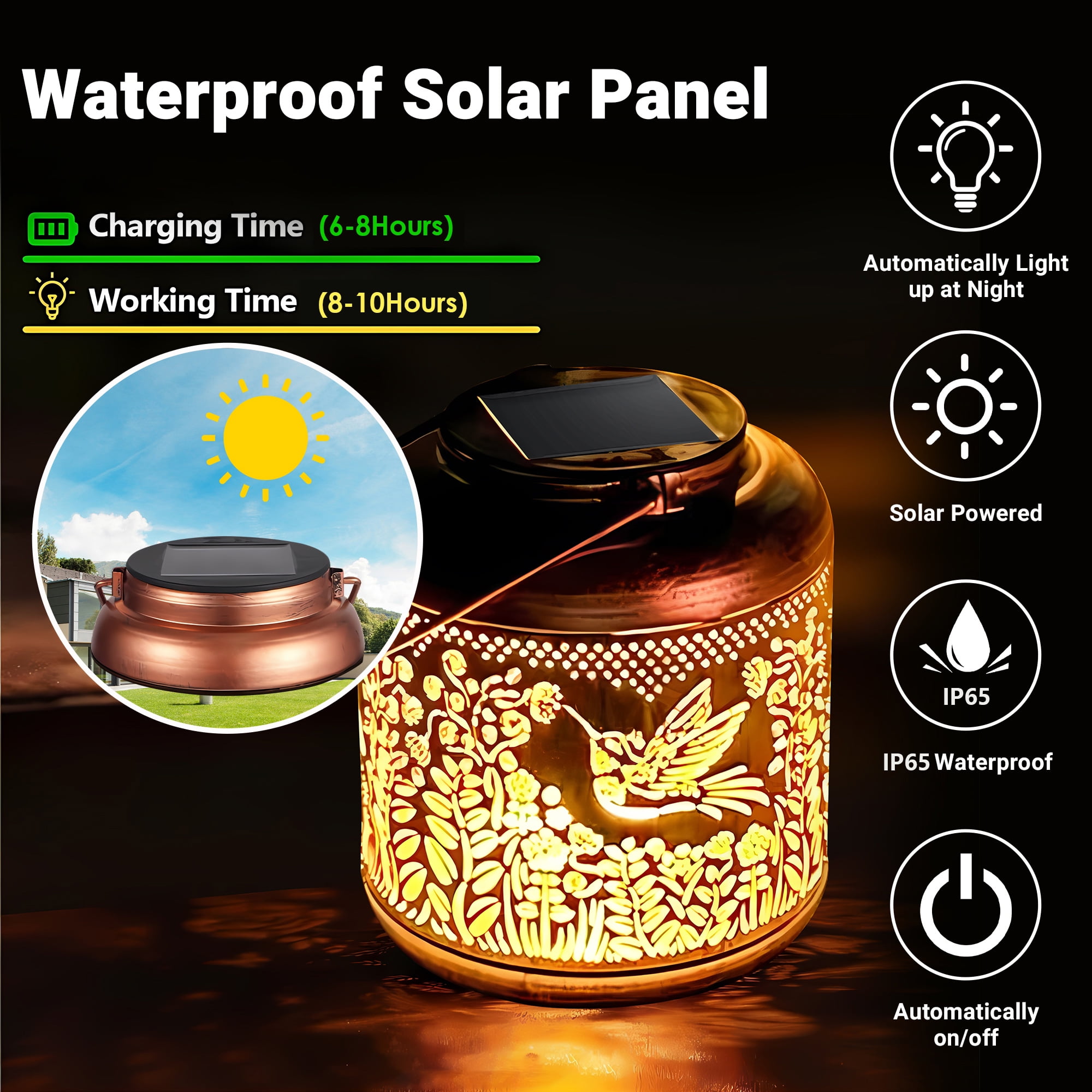 CHARKEE Hanging Solar Lanterns Outdoor Waterproof,2 Pack Hummingbird Metal Lantern LED Outdoor Solar Lights for The Garden Yard Decor Patio Lighting Decoration