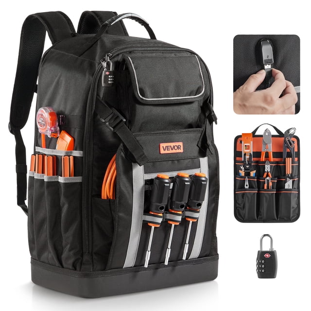 VEVOR Tool Backpack 56 Pockets Splash-resistant Jobsite Backpack for Electrician