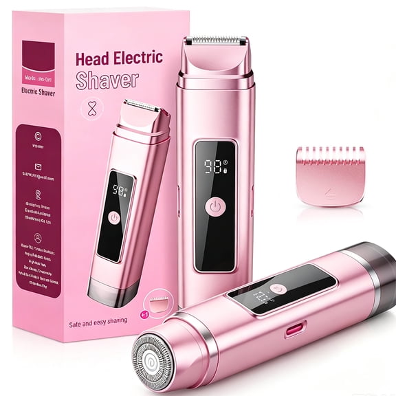 Nogroa 2 in 1 Women Electric Shaver, Dual Head Bikini Trimmer for Women, IPX7 Waterproof Wet & Dry Body Pubic Hair Trimmer, Cordless Lady Electric Razor for Face, Underarm & Legs, Pink