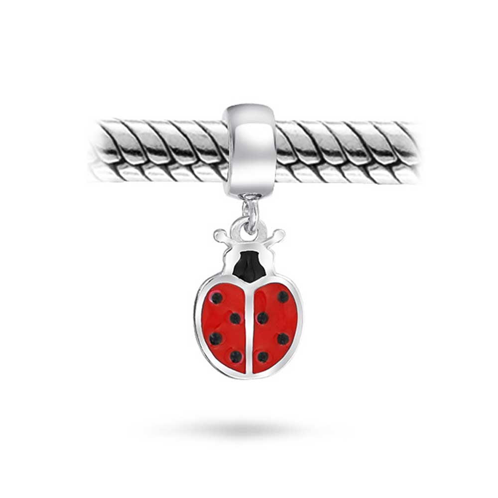 RED AND BLACK LADYBUG CZ CRYSTAL .925 Sterling Silver EUROPEAN Bead Charm