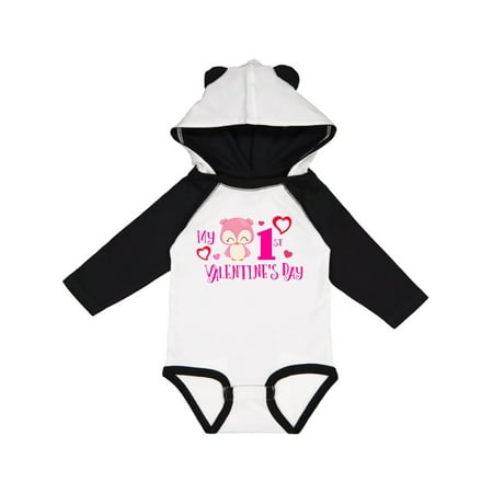 

Inktastic My 1st Valentines Day with Owl and Hearts Gift Baby Girl Long Sleeve Bodysuit