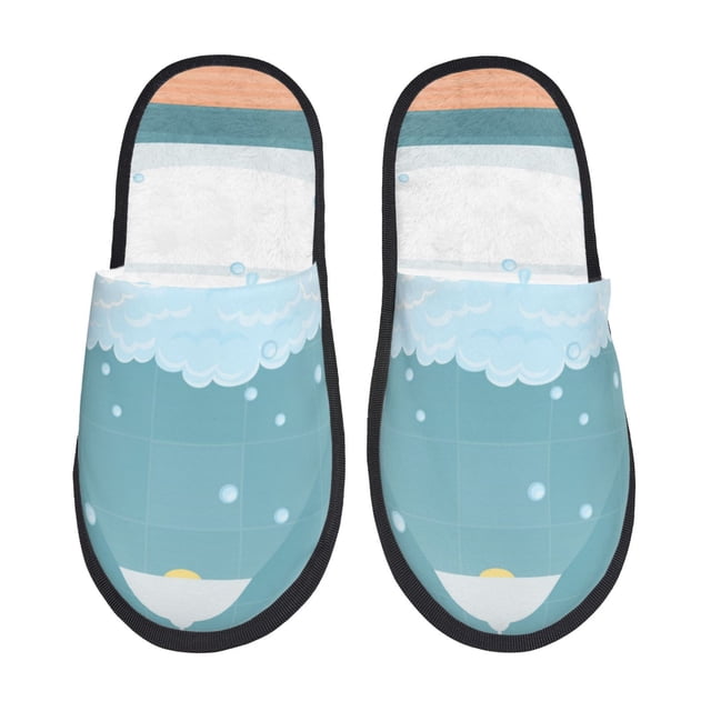 Balery Bathtub with Soap Bubbles Pantuflas de Casa de Felpa Silenciosas con Diseño Estampado, Zapatillas Cómodas Antideslizantes de Algodón para Interior-Medium