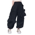 thumbnail image 4 of CAICJ98 Girls Bow Wide Leg Cargo Pants with Pocket Elastic Waist Hip Hop Kids Joggers Girls (Black,5-6 Years), 4 of 4