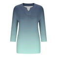 thumbnail image 5 of Olyvenn Fashion 3/4 Length Sleeve Womens Tops Plus Size Summer Notched V-Neck Oversized Tshirts Gradient Color Blouses Oversized Tops Navy XL, 5 of 5