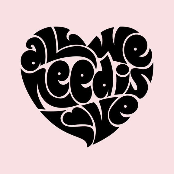 Valentines Day Vinyl Wall Art Decal - All You Need is Love Heart Shape - 20" x 23" - Valentine’s Home Living Room Bedroom Sticker - Indoor Outdoor Positive Office Apartment Decor (20" x 23"; Black)