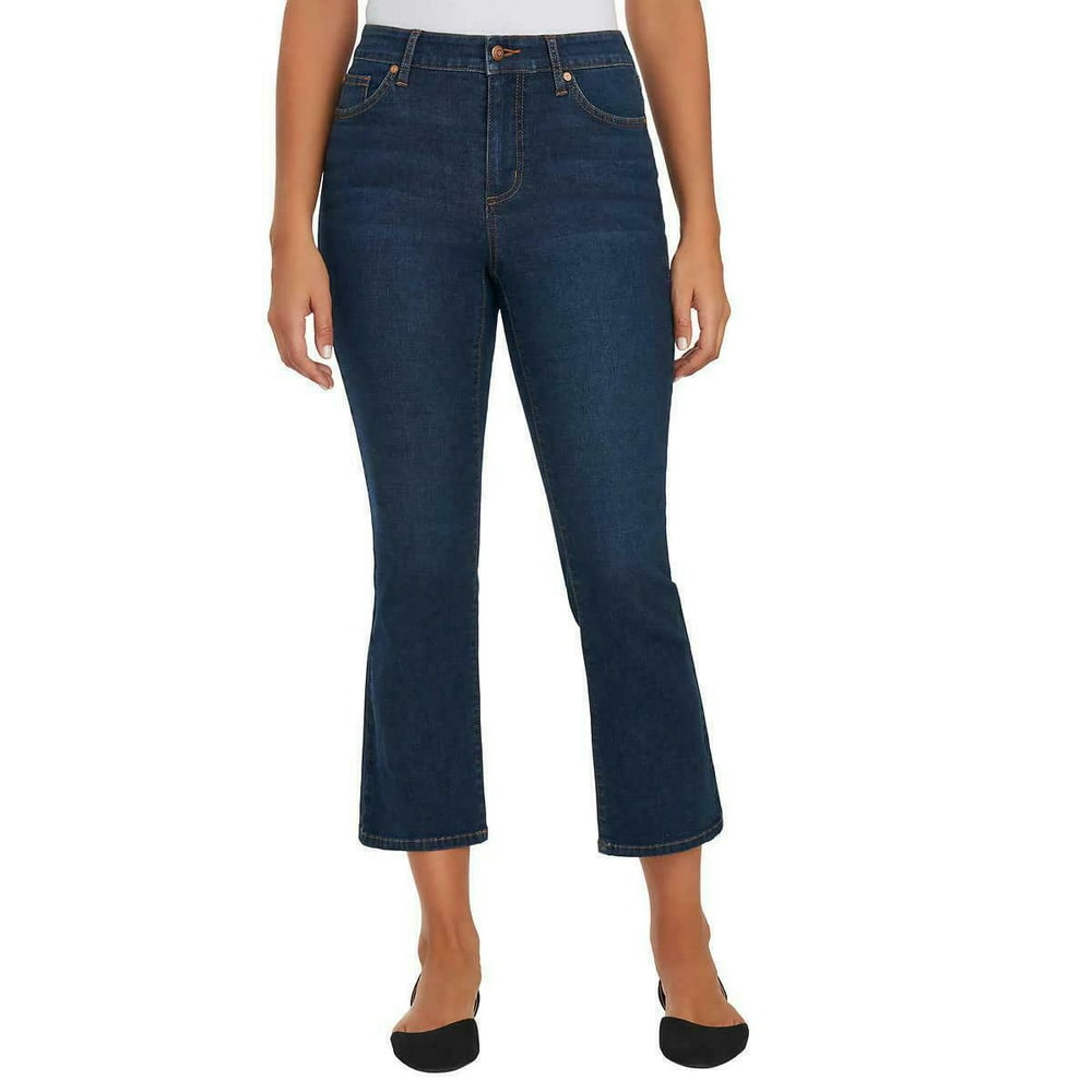 Chaps Chaps Ladies' Mid Rise Crop Kick Flare Jeans, Dark Blue Verona