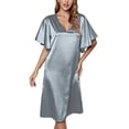 thumbnail image 2 of CAIXIA Womens Robes Long Women's Summer Nightgown Solid Color Short Sleeve Ice Silk Robe Comfortable Gown, 2 of 8