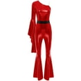 thumbnail image 3 of TiaoBug Women 70s Disco Costume One Shoulder Long Sleeve Bell Bottom Hippie Club Jumpsuit Red L, 3 of 5