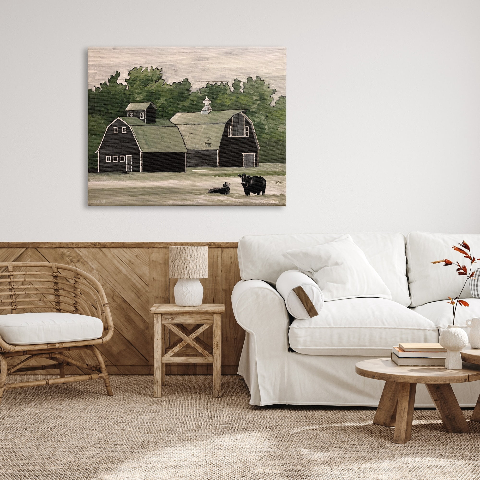 Stupell Stable Barn Country Rural Cattle Landscape Painting Gallery Wrapped Canvas Print Wall Art
