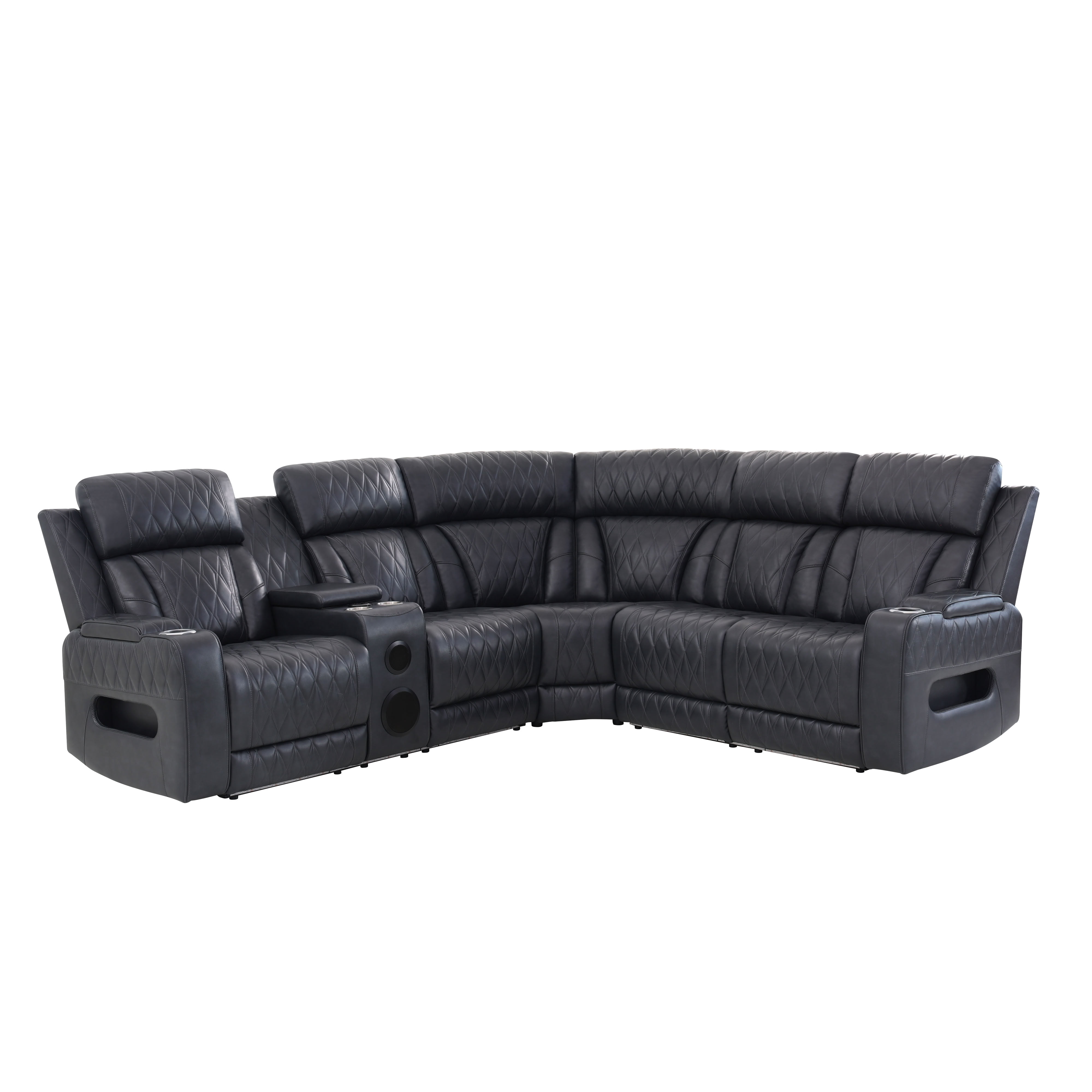 MAYEERTY Oversized Power Recliner Sectional Sofa, L-Shape Corner Couch with Bluetooth Speaker, USB Port, Cup Holders & LED, Semi PU Leather for Living Room, Home Theater