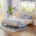 thumbnail image 2 of VECELO Full Size Bed Frame with Upholstered Adjustable Headboard, Wooden Slats Support/No Box Spring Needed, Beige, 2 of 7