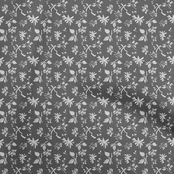 oneOone Polyester Lycra Gray Fabric Florals Dress Material Fabric Print Fabric By The Yard 56 Inch Wide
