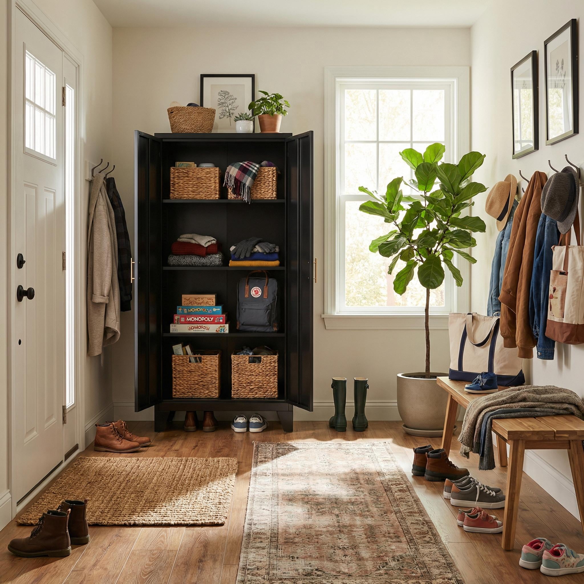 Homy Casa 70.8" Black Tall Storage Cabinet with 4 Adjustable Shelves for Kitchen, Pantry Cupboard