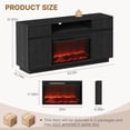 thumbnail image 3 of PAPROOS Fireplace TV Stand for 70 Inch TV, 64'' Wide Wood TV Cabinet with 30'' Electric Fireplace, Modern Fluted Entertainment Center TV Console Table for Living Room, Black, 3 of 8