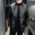 thumbnail image 3 of Men SprAutumn Thin Style Motorcycle Leather Jacket Fashionable Motorcycle Leather Jacket Fabric Soft Version Slim Simple Coat Black1 L, 3 of 6
