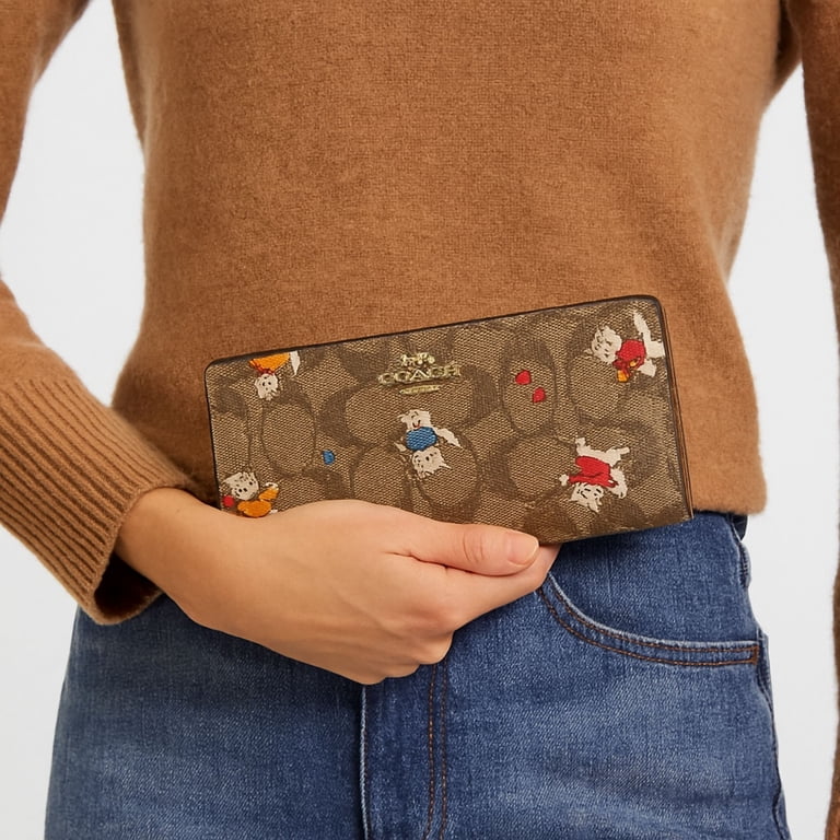 Coach Slim Long Bi-Fold Wallet In Signature Leather, Cat Mittens