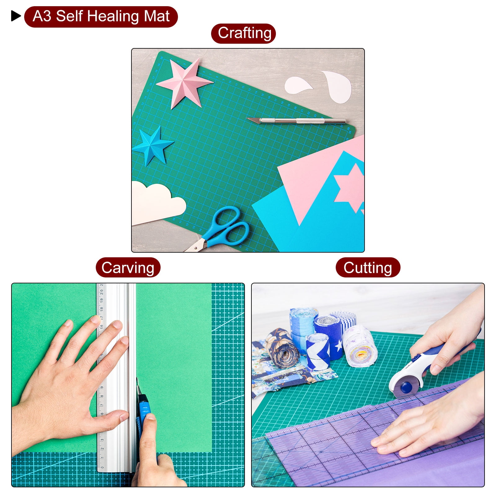 Uxcell A3 Self-Healing Cutting Mat 18"x12" Double-Sided Craft Cutting Board for DIY Art Work Cutting, Black