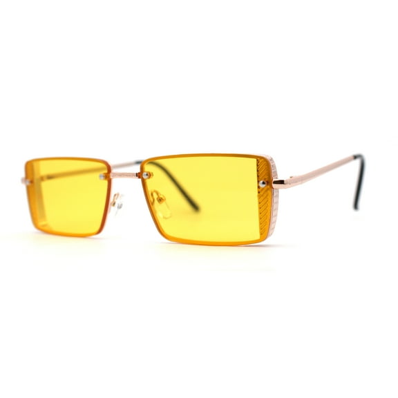 SA106 Mens Rimless Luxury Square Rectangle Ornate Metal Rim Sunglasses Gold Yellow