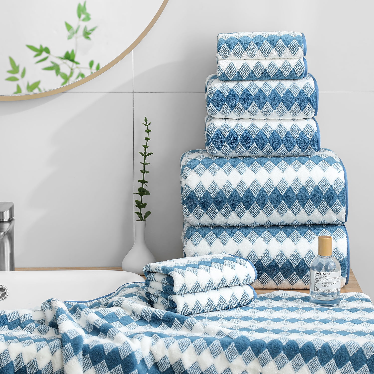 Smuge Extra Large Bath Towel Sets of 8, 2 Large Bath Towels Oversized, 2 Hand Towels, 4 Washcloths, Soft Microfiber, Quick Dry, Highly Absorbent Bath Towels for Bathroom Kitchen Spa(Blueberry Color)