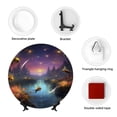 thumbnail image 4 of Daiia Magical Bees Twilight River Printed Pattern Ceramic Plate Dinner Plates Bone China Decorative Plates with Display Stand Art Ceramic Ornaments for Wall Hanging Decoration-8in, 4 of 6