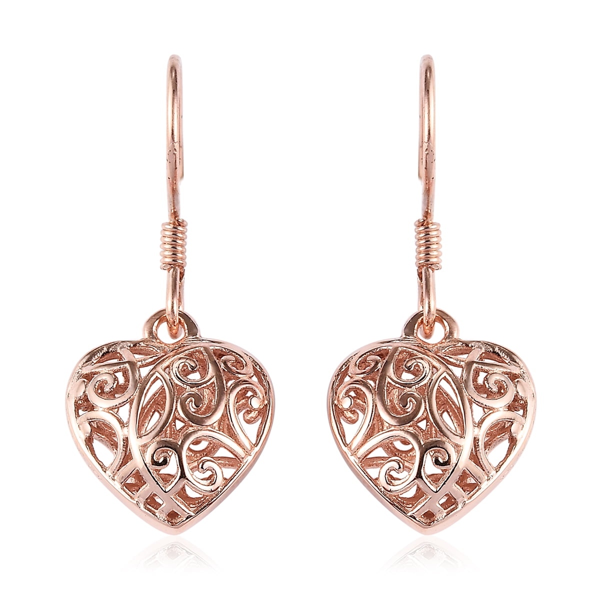 Shop LC - 925 Sterling Silver 14K Rose Gold Plated Silver Heart Dangle Drop Earrings for Women Jewelry