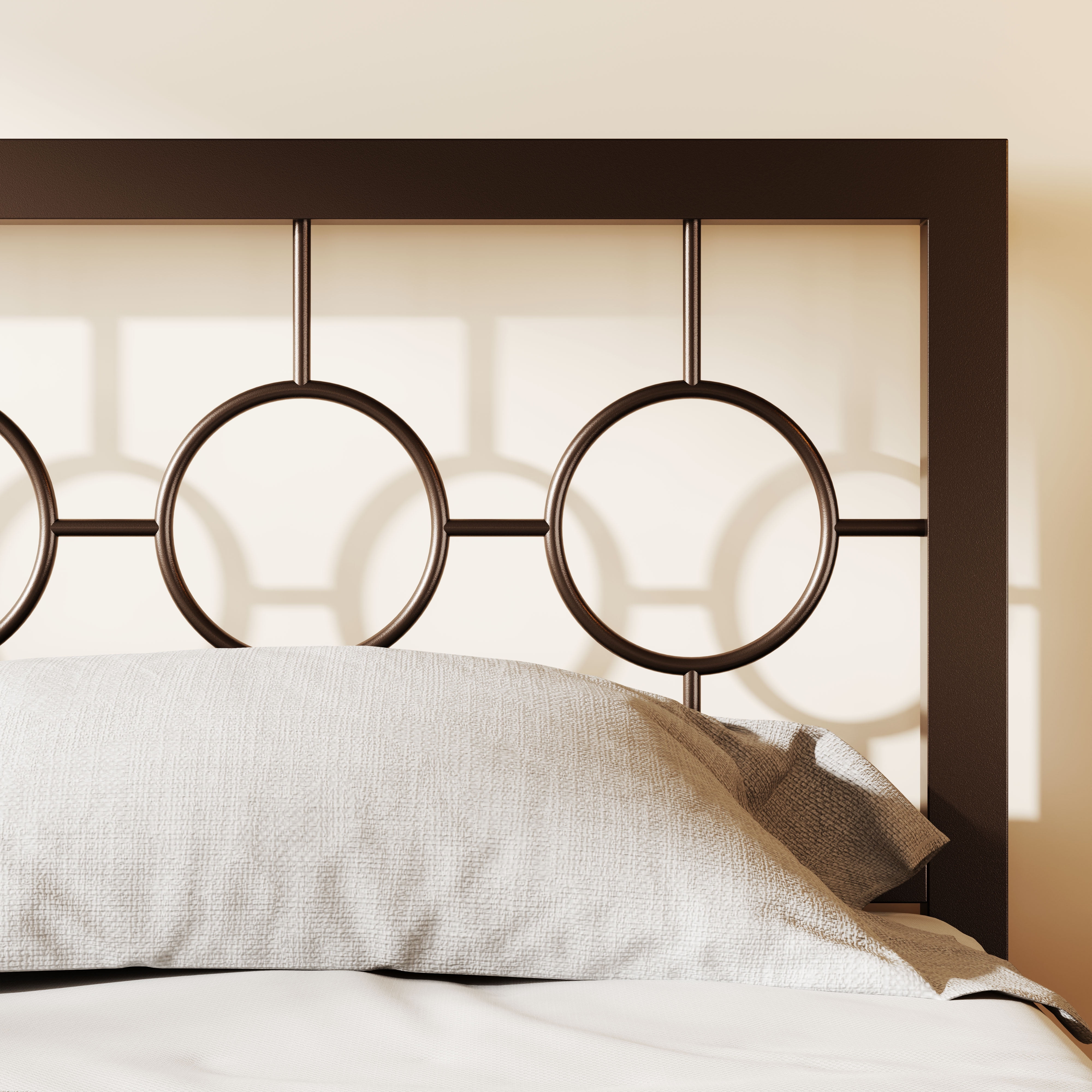 Amolife King Size Bed Frame, Heavy Duty Metal Platform Bed with Vintage Circular Headboard & Footboard, Brown
