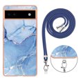 thumbnail image 7 of Case for Google Pixel 6a, Adjustable Detachable Crossbody Strap Neck Strap Silicone Bumper Marble Painted TPU Ultra Thin Shockproof Protective Phone Case Cover for Google Pixel 6a, Blue, 7 of 7