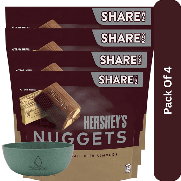 Hershey's Nuggets Milk Chocolate with Almonds Share Pack 10.1 oz Candy, With Olive Green Bowl By ValueNest