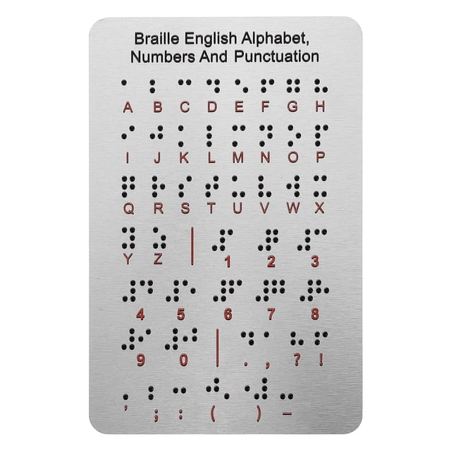 WORGEOUS Tablero del alfabeto braille con puntos elevados Números de acero inoxidable Puntuación Tablero de aprendizaje braille para principiantes Educación Enseñanza braille Niños ciegos Adultos