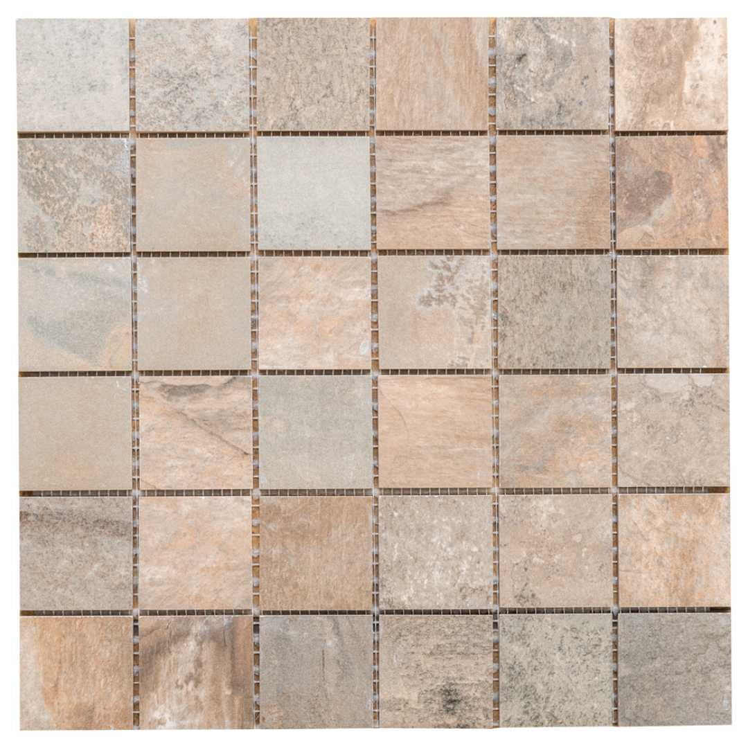 The Tile Life Wells Stone Slate 2" x 2" Multi Brown Porcelain Mosaic Tile, Case of 11
