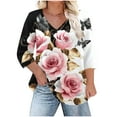 thumbnail image 2 of Ounisa Womens Plus Size Tops Non Positioning Printed V Neck T Shirts 3/4 Sleeve Blouse Summer Loose Casual Tees, 2 of 6