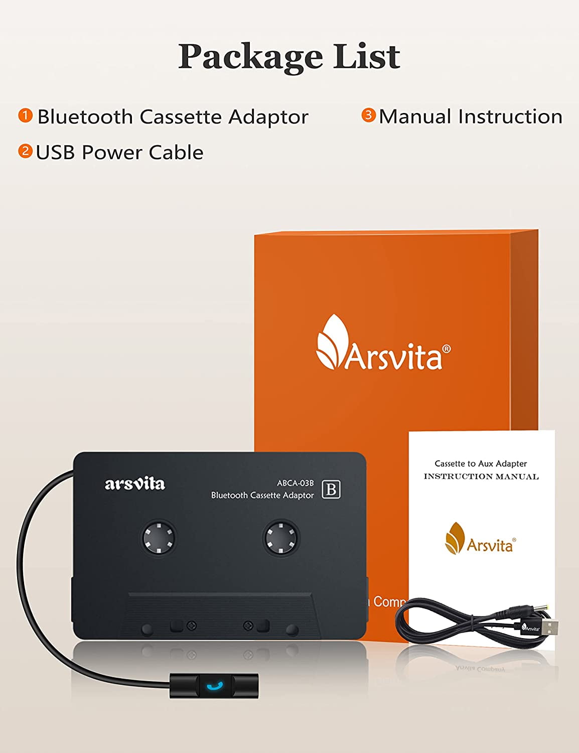Arsvita Car Audio Bluetooth Cassette Adaptateur, Togo