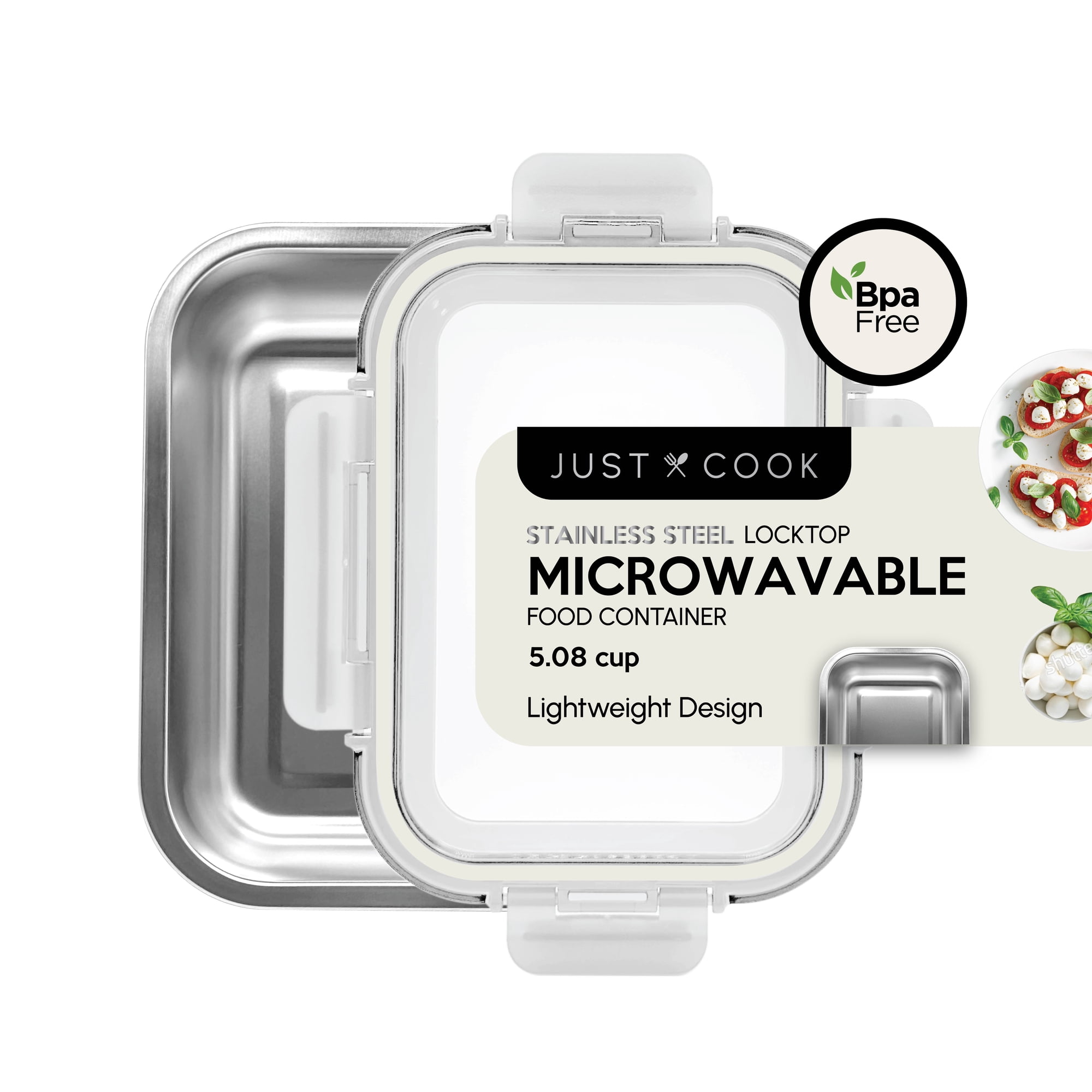 Just Cook Stainless Steel 5.08-Cup Microwavable Food Storage Container for Meal Prep and Leftovers