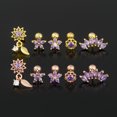 thumbnail image 4 of 1pcs 18K Pendientes De Oro Amatista Flor Estrella Stud Hojas Cuelgan Acero Médico Piercing Joyería, 4 of 4