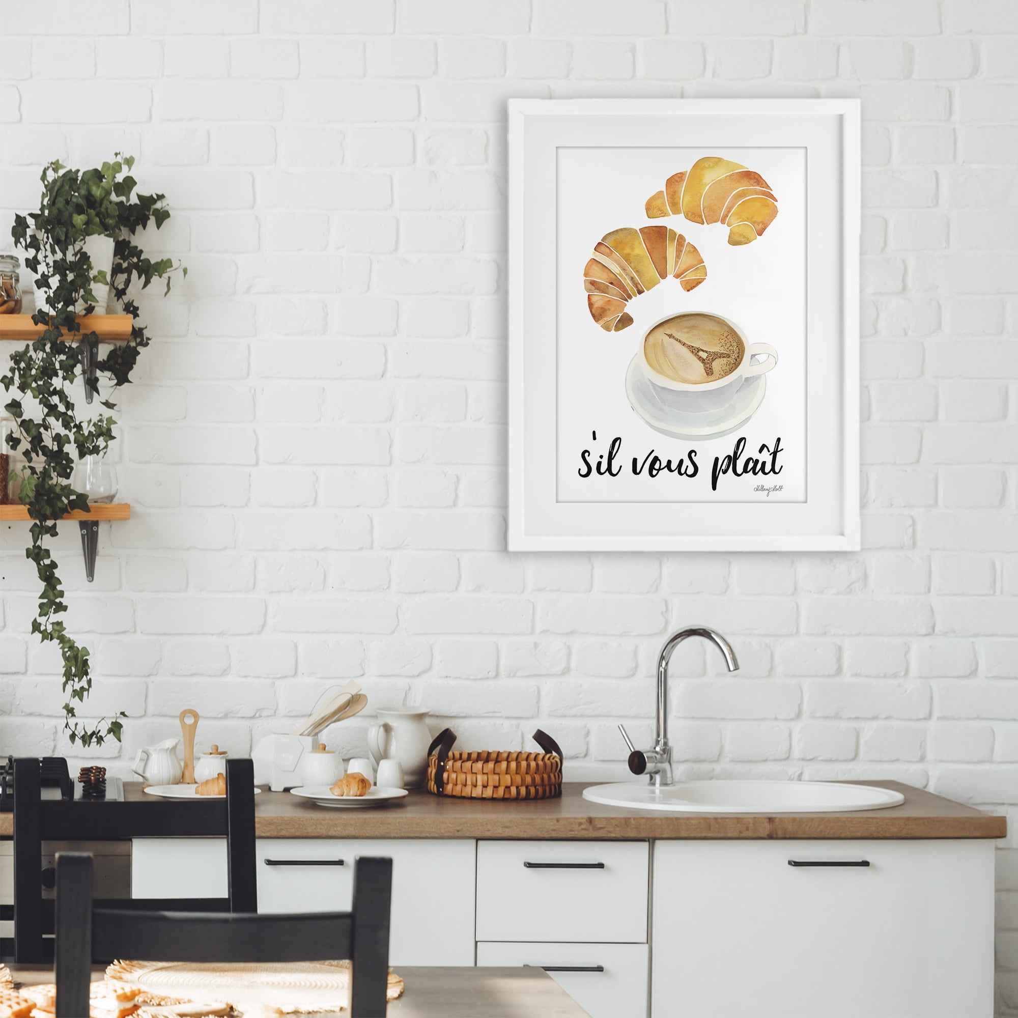 Stupell Industries Paris Croissant and Coffee White Framed Print Under Glass, design by Hillary Holt