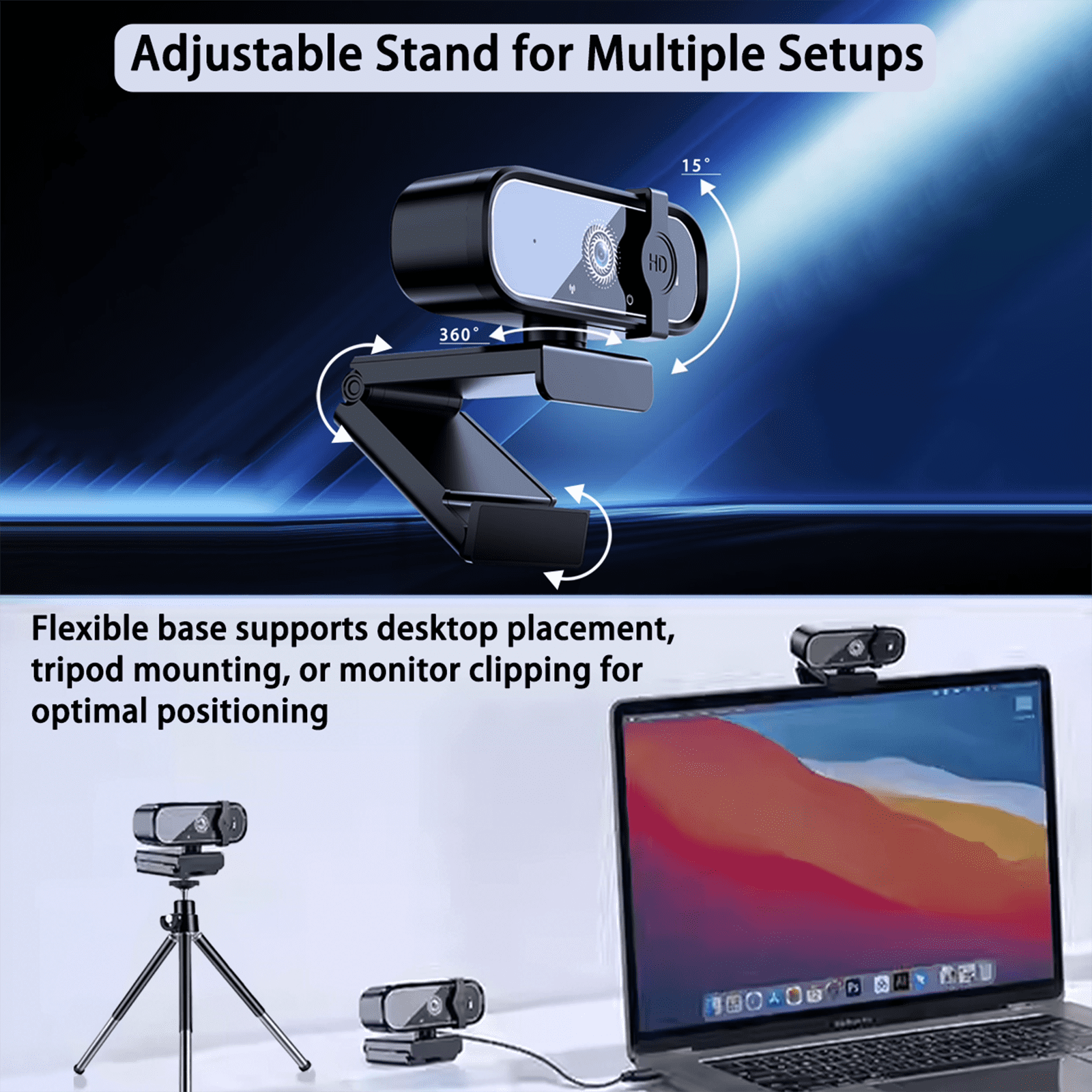 Q1 4K Webcam with Auto  & Noise-Canceling Mic, Privacy Cover, Adjustable Base for PC/Laptop/Zoom,  & Play, Free