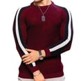 thumbnail image 4 of Camiseta de cuello redondo con contraste de color, camisa informal de punto con base holgada para hombre, camiseta de moda para hombre joven, 4 of 6