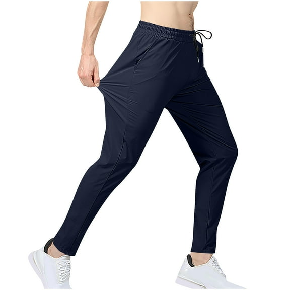 IYTR Mens Pants Casual Thin Sports Fitness Cropped Pants Sweatpants Fashion Baggy Pants Hiking Solid Color Comfy Casual Trousers (Blue,XXL)