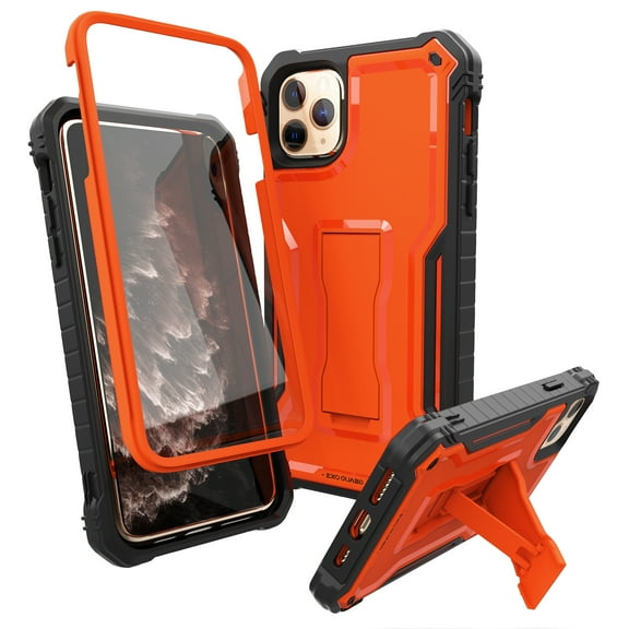 ExoGuard For iPhone 11 Pro Max Case, Phone Case with Screen Protector and Kickstand (Orange)