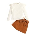 thumbnail image 1 of hirigin Kid Baby Girl Spring Clothes Set, Solid Color Plush Trim Long Sleeve Round Neck Pullover + A-Line Skirt with Belt, 1 of 9