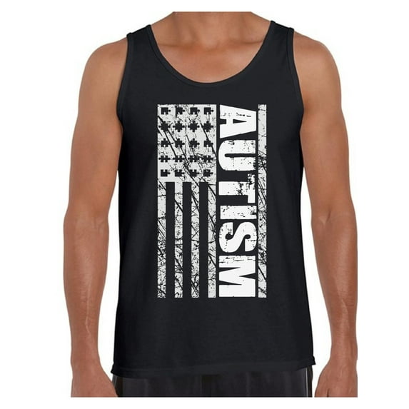 Awkward Styles Autism Flag Tank Top for Men American Flag Autism Awareness Tank Top Autism Tanks for Men USA Flag Autism Gifts Autistic Spectrum Awareness Men's Tank Tops Support Autism Tanks